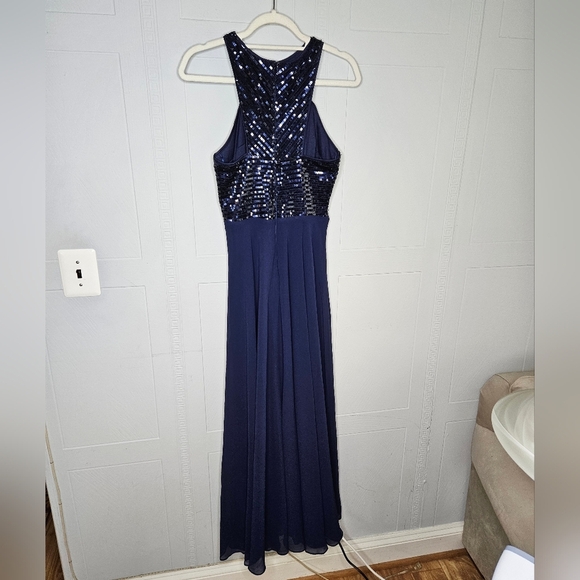 Beauty Kai Navy Sequin Halter Chiffon Empire Waist Maxi Dress S Glam Prom Formal - Picture 3 of 16